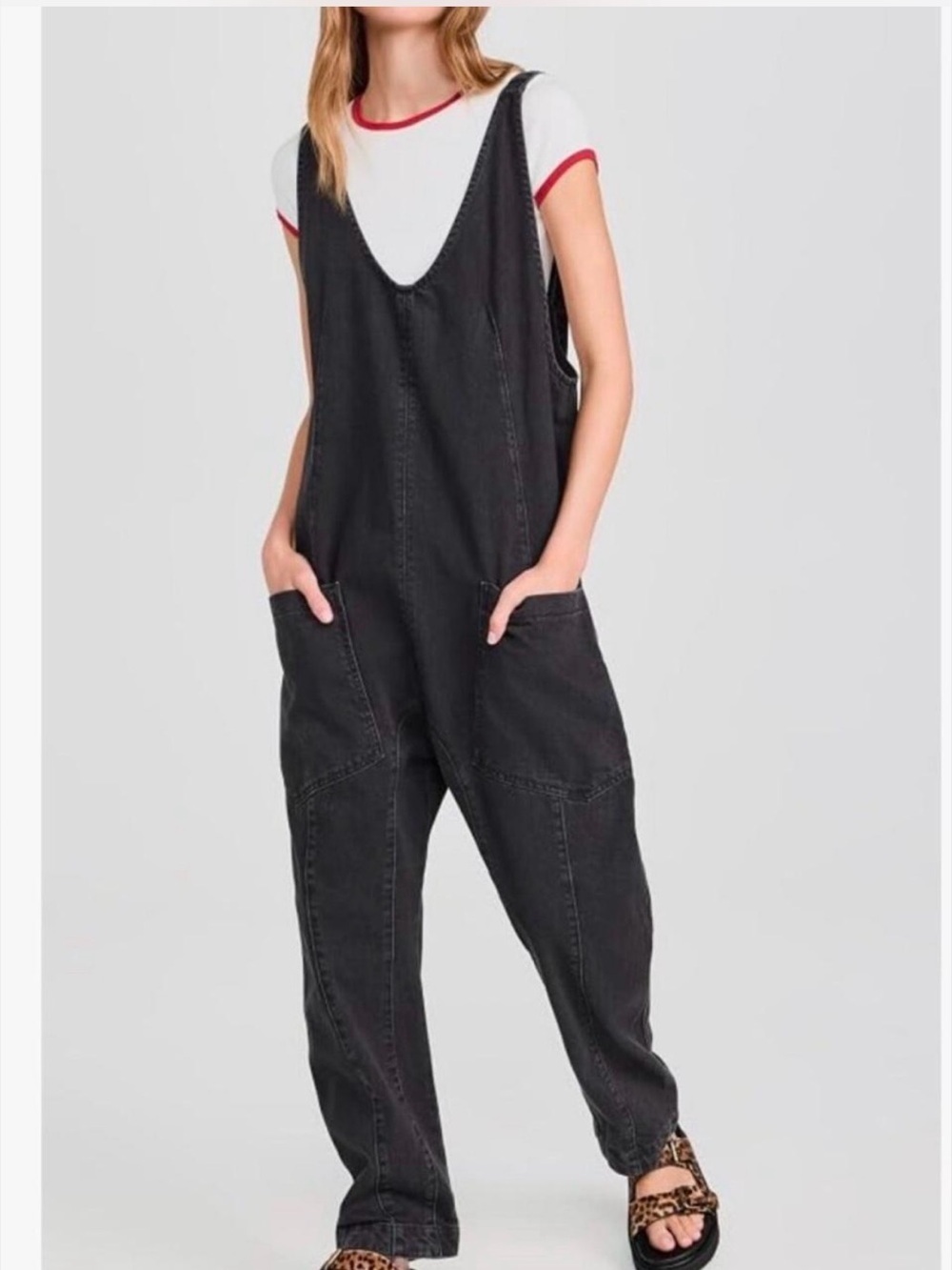 Free People Women's High Roller Black Jumpsuit Sz M